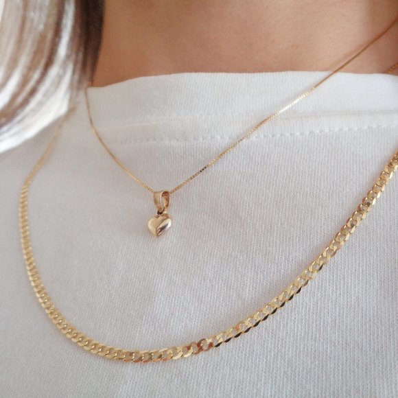 Dainty Real 10K Gold Heart Necklace Tiny Heart Charm Pendant w Box Chain, Gift - Picture 1 of 4